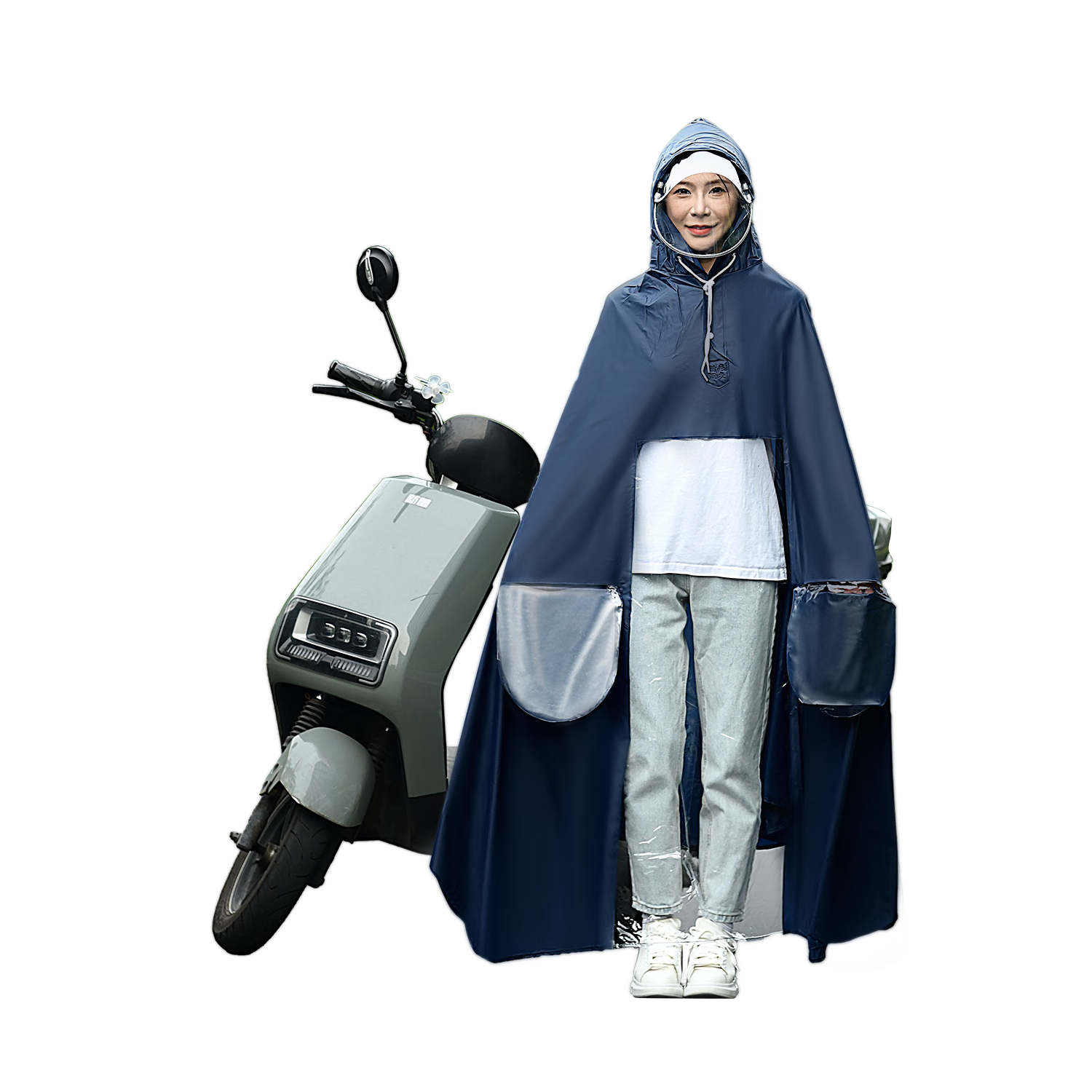 Deli Thickened Large Raincoat Rain Poncho with Foot Cover for Adult Electric Motorcycle Riding Outdoor Heavy Rain Protection