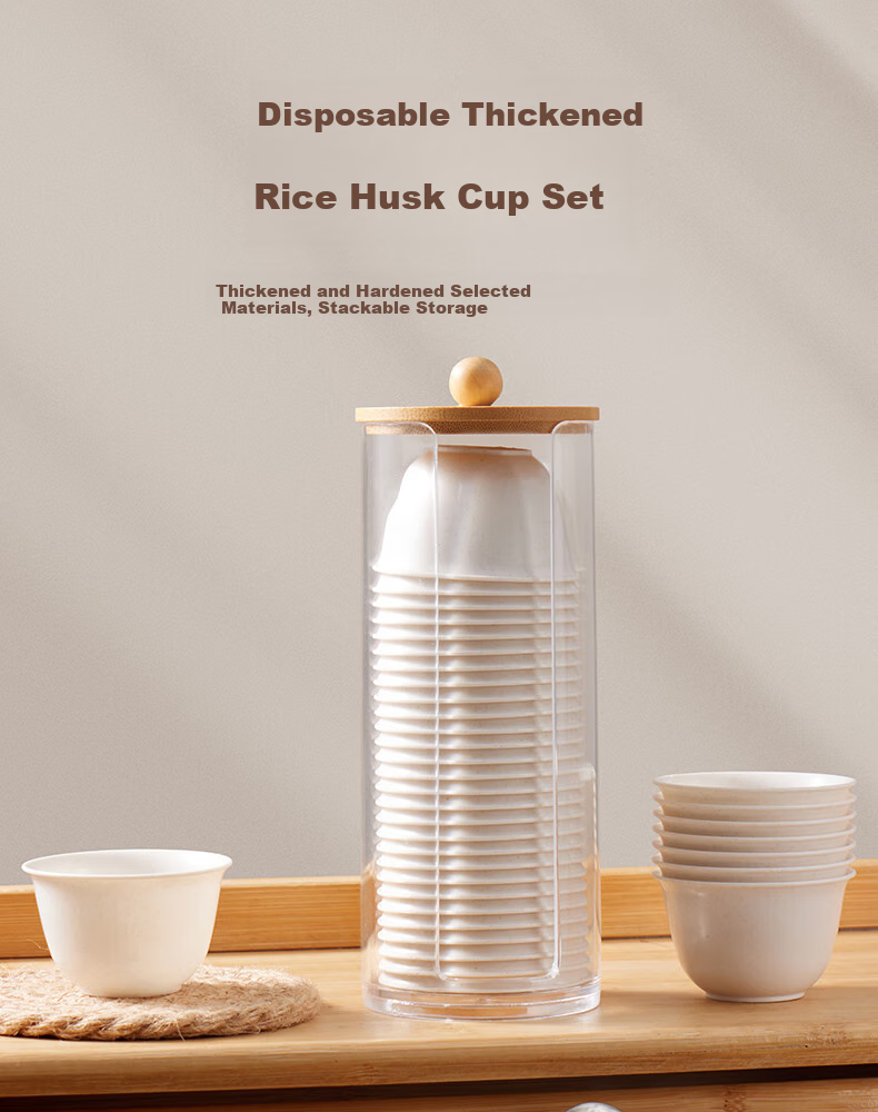 BJ Disposable Tea Cups, Kung Fu Tea 60ml Biodegradable Rice Husk Cups, High-Quality Heat-Resistant Tea Cups for Sipping, 100 Pieces + Cup Holder 1