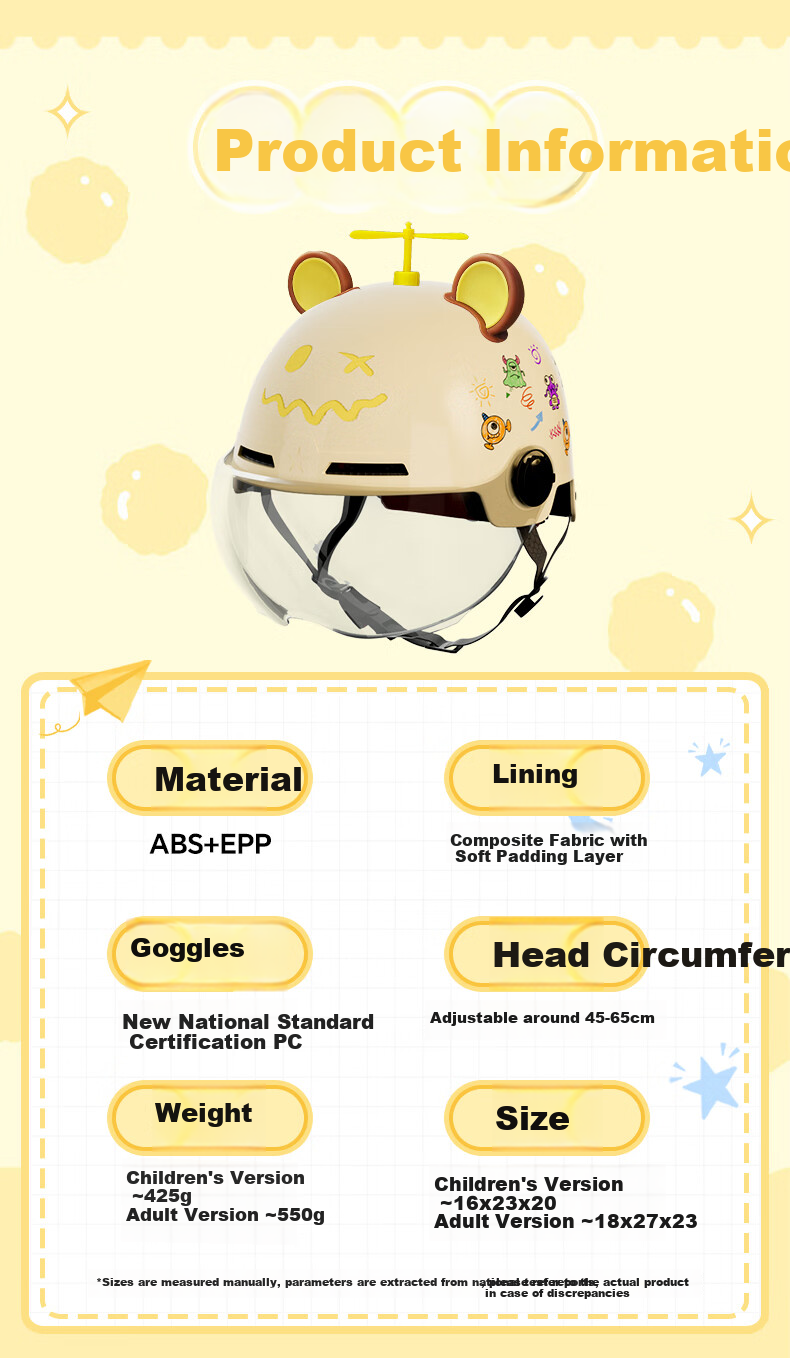Luyuan Electric Bicycle Helmet, Parent-Child Adult And Children's Helmet, Suitable for Ages 3-6, Summer Cute Design for Boys And Girls, Safety Helmet for Babies 3-12 Years Old, Beige 3C Transparent Short Visor [Children's Helmet] 7