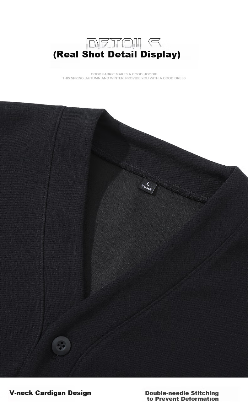 Baleno Cardigan Jacket for Men, Spring And Autumn Style, Solid Color Button-Up Versatile Men's Top, Casual Trendy Heavyweight 320G Cotton Coat 8
