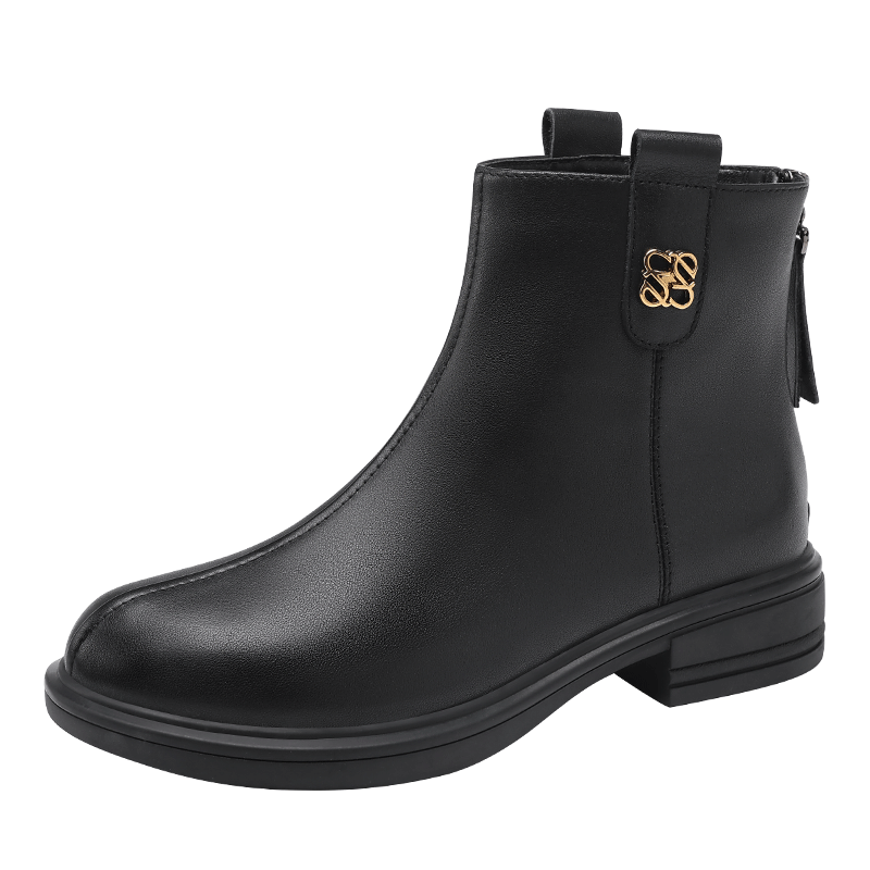 Red Dragonfly Women's Fashion Boots Autumn Winter Height Increasing Versatile Short Boots Commuting Lightweight Stylish Mom Leather Boots WLC457751B Black Size 36