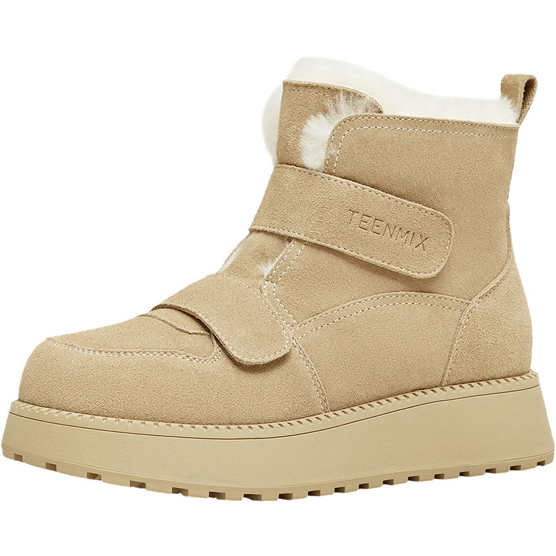TEENMIX Women's Beige Plush Lined Retro Snow Boots, Size 36