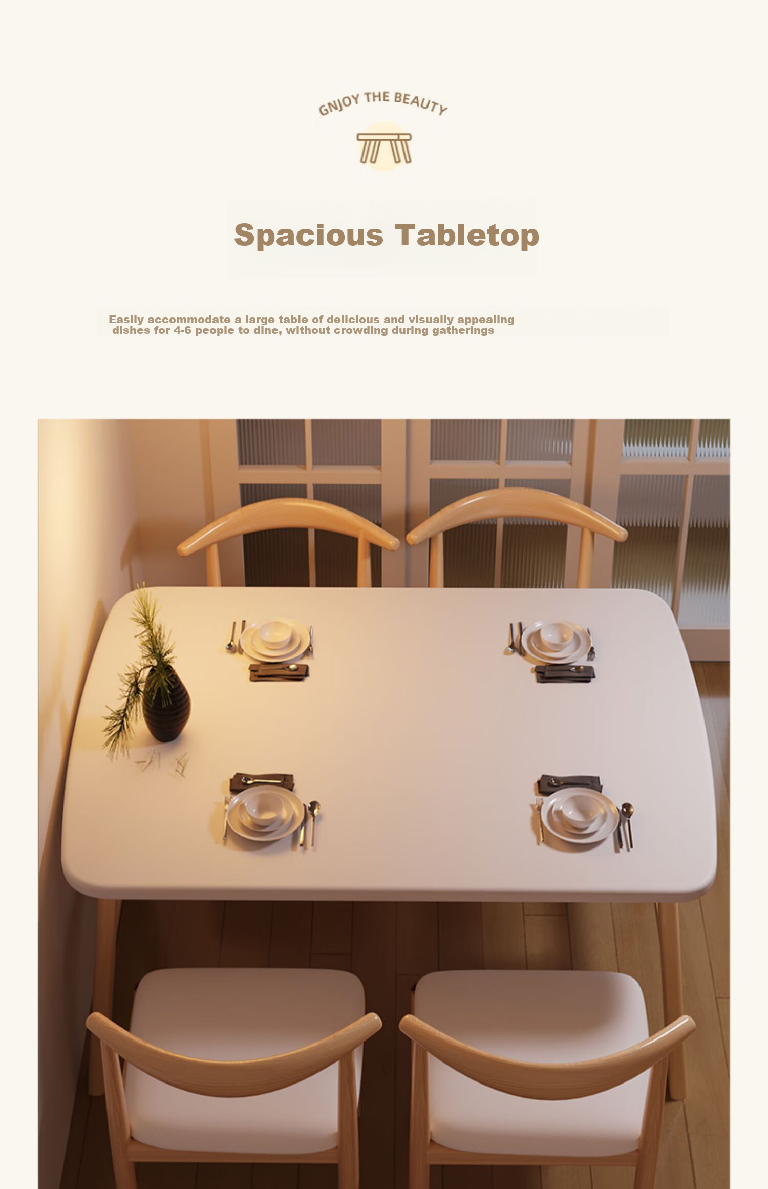Qianxihuafu Dining Table, Light Luxury High-End Home Dining Table, Small Apartment Simple Table, Rental House Small Restaurant Table, Warm White Color, 100 7