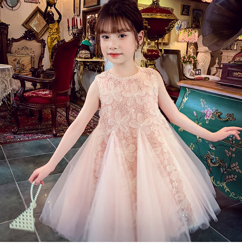 MIMIHELLO Girls Summer Dress 2025 New Fashionable Children's Mesh Princess Vest Dress for Little Girls 18