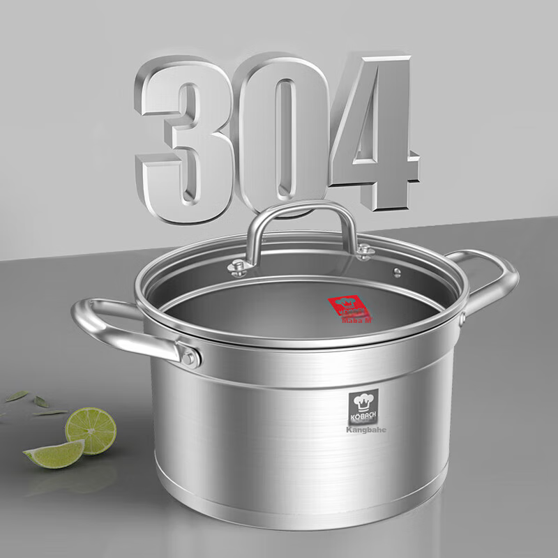 KOBACH Thick 304 Stainless Steel Large Capacity Stew Pot with Double Handles, Anti-Scalding Noodle Cooking Pot, 22cm, Dishwasher Safe