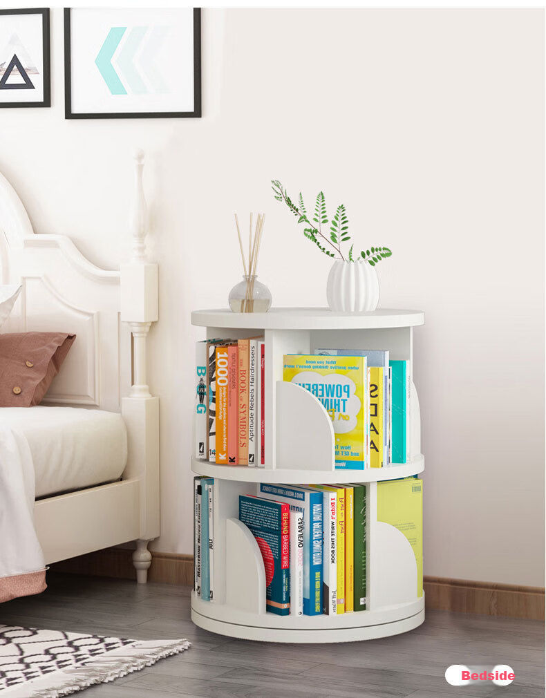 Yijia Rotating Bookshelf, 360-Degree Floor-Standing Student Creative Storage Bookcase, Multi-Layer Organizer Rack, White, Five-Tier 12