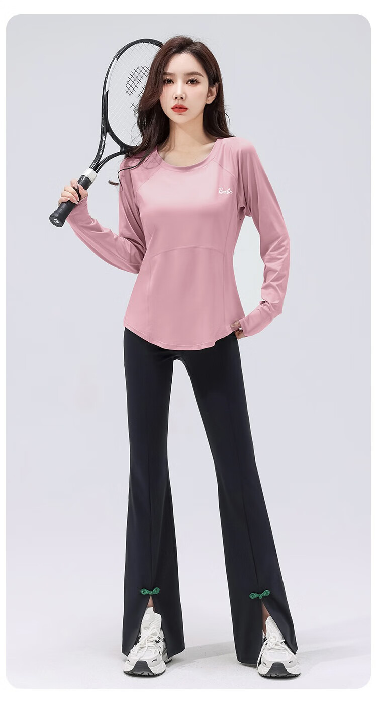 Barbie Premium Women's Yoga Top Long Sleeve Loose Pilates Fitness T-Shirt Sports Dancewear 3