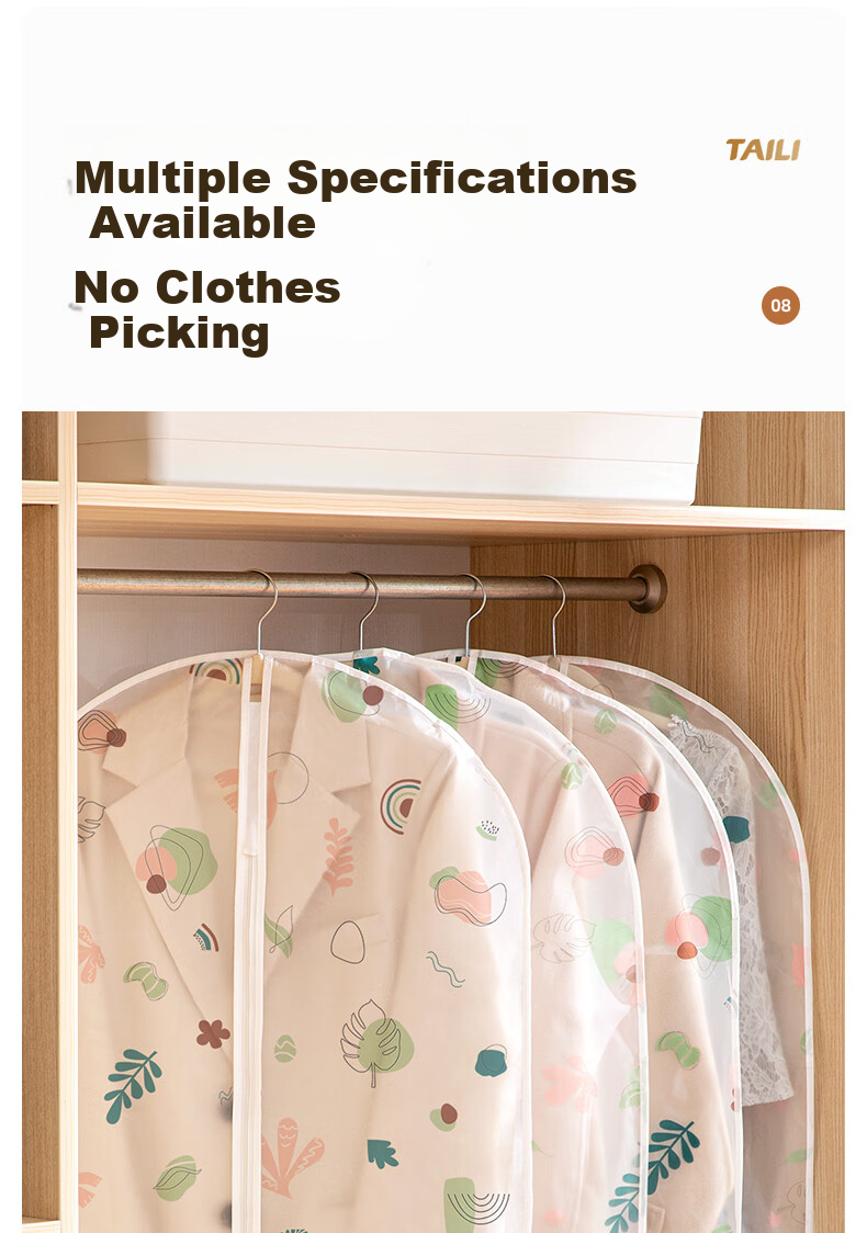 Taili Clothing Dust Cover Thickened Dust Bag for Suits, Coats, Down Jackets Washable Storage Bag Set of 5 60*100cm 13