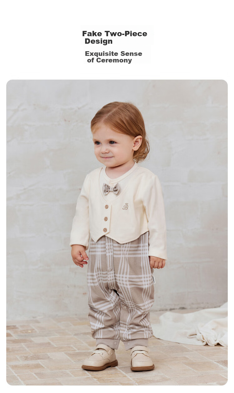 Babylove Infant Romper Spring And Autumn Season, Baby Boy Faux Two-Piece Pure Cotton Onesie, Gentleman English Style Trendy First Birthday Party Outfit 2
