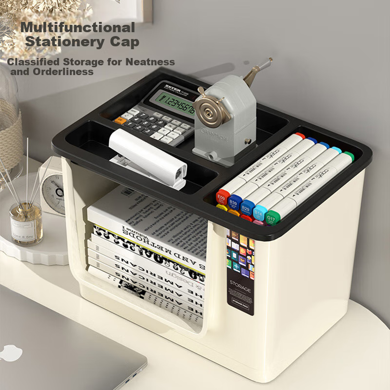 Anerya Under-Desk Bookshelf, Small Cart with Wheels for Office Workstation, Desktop Book Storage Box, Two-Tier Organizer