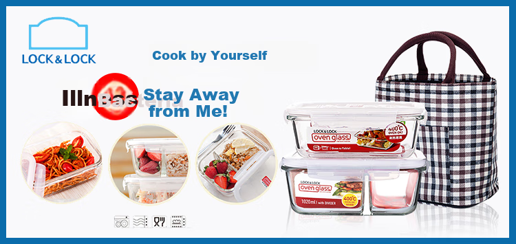 LOCK&LOCK Large Capacity Heat-Resistant Glass Food Storage Containers, Microwave-Safe Lunch Boxes, Sealed Bento Boxes, Meal Containers, Lunch Bags, 1L*2 1