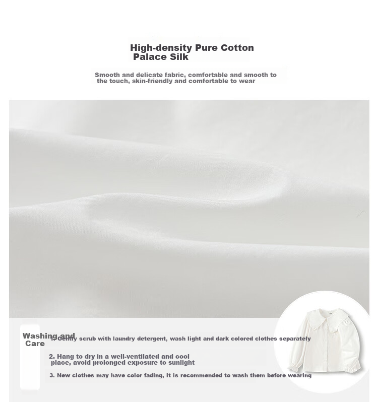BALABALA Girls' Long-Sleeve Shirt, Pure Cotton White Blouse, Spring Top, Simple Versatile Comfortable Skin-Friendly 3