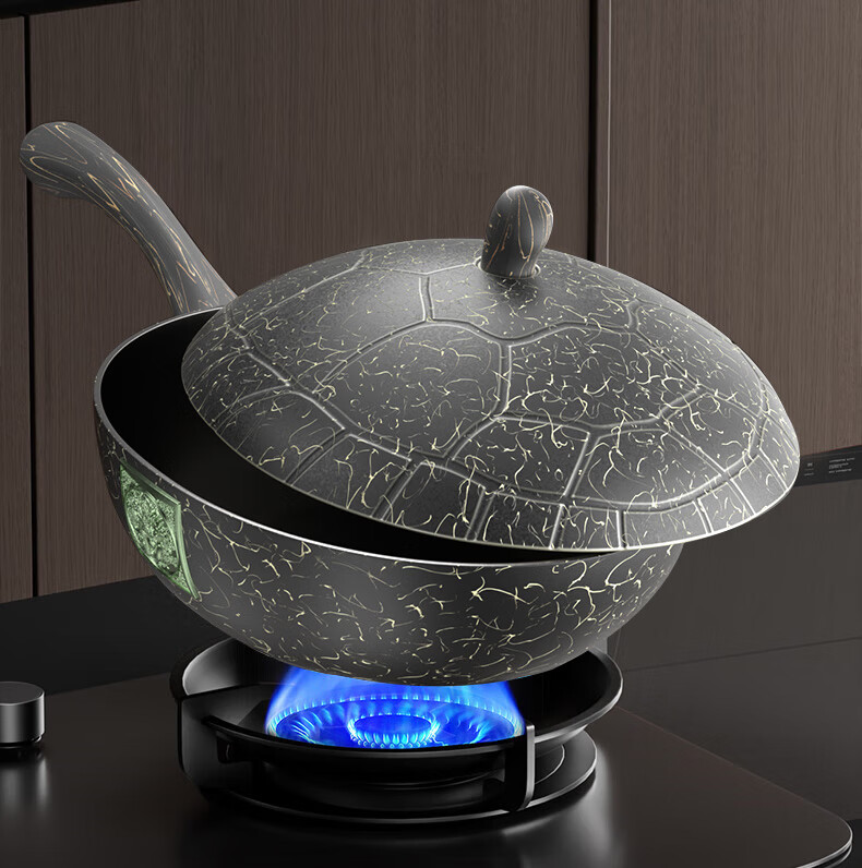 OLODE [Xuanwu Titanium Shield] Non-Stick Frying Pan Household Stir-Fry Pan Titanium Rock Cast Dragon Turtle Pan Compatible with All Stoves Low Oil Smoke 3