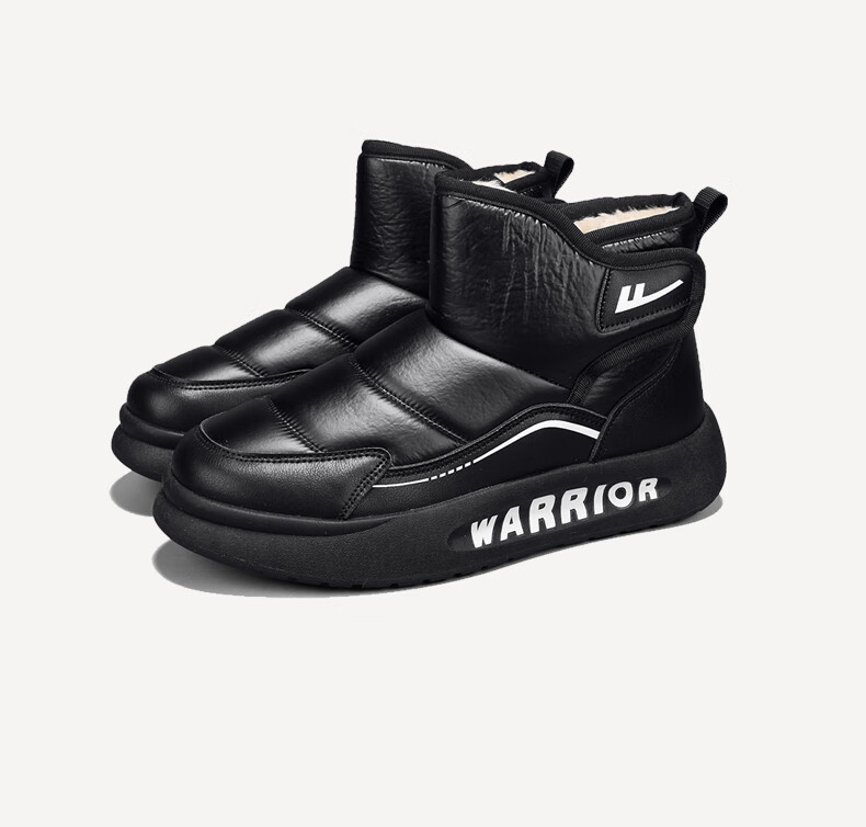 Warrior Men's Snow Boots 2025 Autumn Winter New Fleece-Lined Northeast Cold-Resistant Warm Outdoor Cotton Shoes Black 43 17