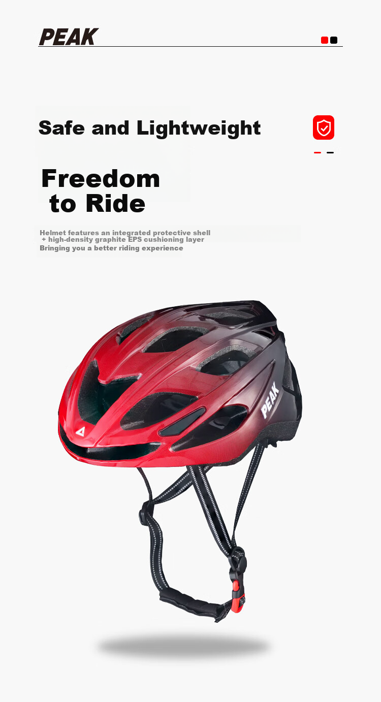 PEAK Bicycle Helmet, Mountain And Road Bike Riding Helmet for Men And Women, One-Piece Molding Safety Helmet, Gradient Red Classic Style 1