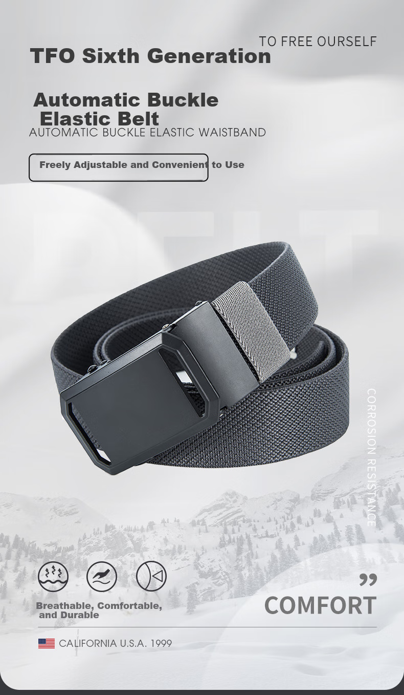 TFO Competition-Grade Automatic Waist Belt, Outdoor Tactical Woven Belt Fashionable Trouser Belt 2802415, Gray 2
