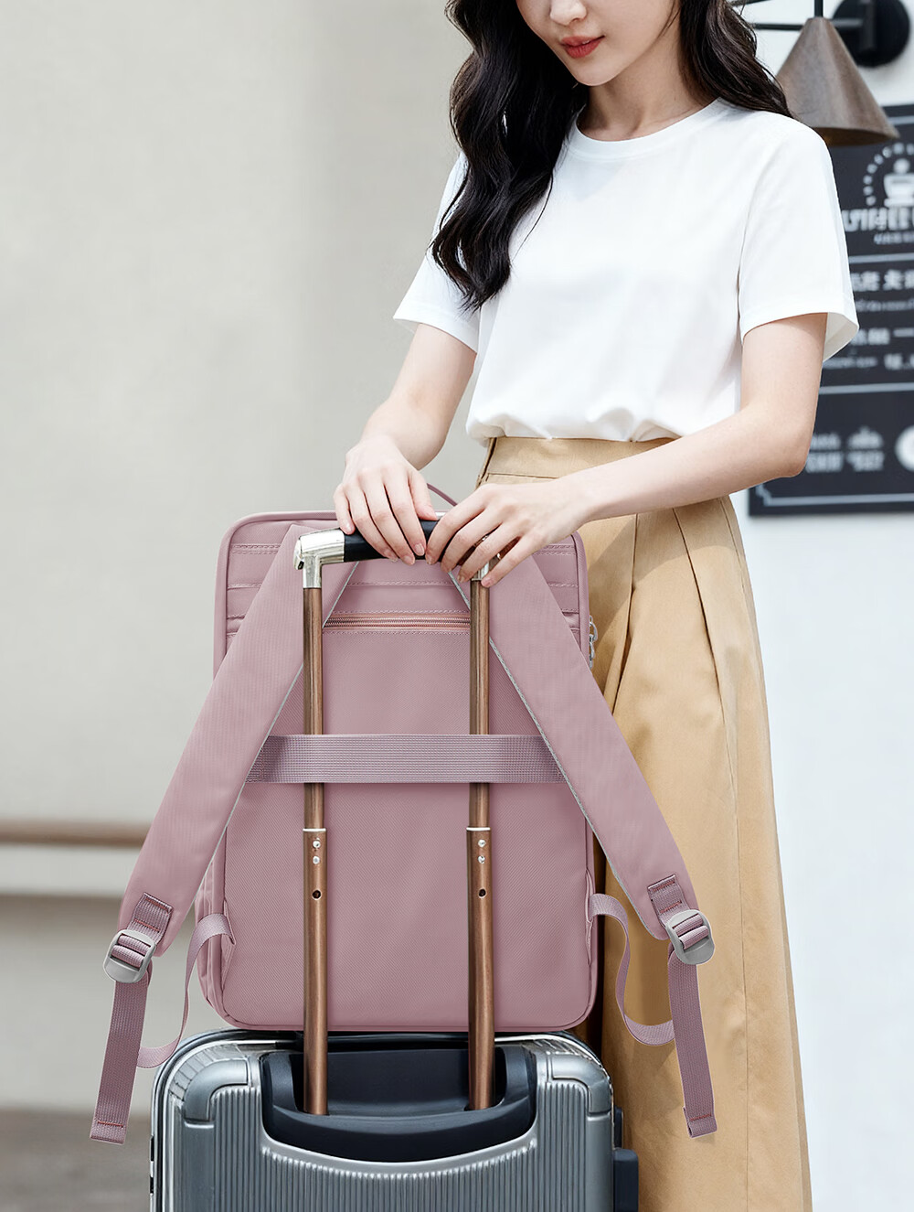 Biyoumei Backpack, Trendy Large Capacity Business Commute Laptop Bag, Simple Casual High-End Feel Ladies Backpack 2