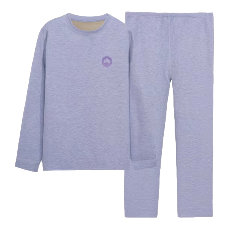 Hodo Kids Thermal Underwear Unisex Fleece Lined Thickened Autumn Shirt and Pants School Uniform Essential Purple Size 110