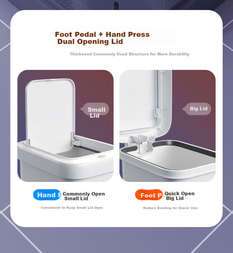 Jiabangshou Pedal Trash Can, 10.4L Capacity, for Home Use, 2026 New Model, Dual-Lid Design, Suitable for Kitchen, Bathroom, Toilet, Living Room, Bedroom, with Lid 4