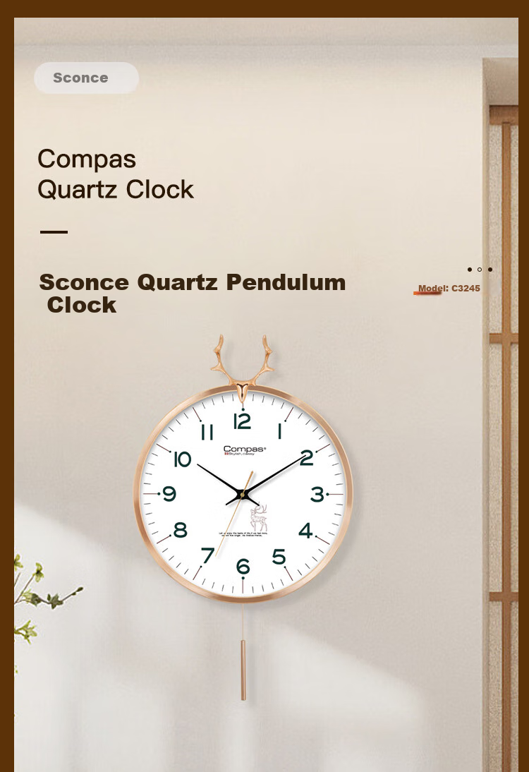 Compas Wall Clock for Living Room, European Style Creative Clock, Bedroom Quartz Wall Clock C3245 Green 36cm 1
