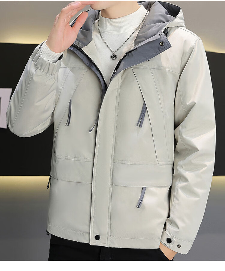Pierre Cardin Men's Down Jacket Autumn Winter Trendy Hooded Casual Coat Men's Warm Workwear Jacket Off-White XL 7