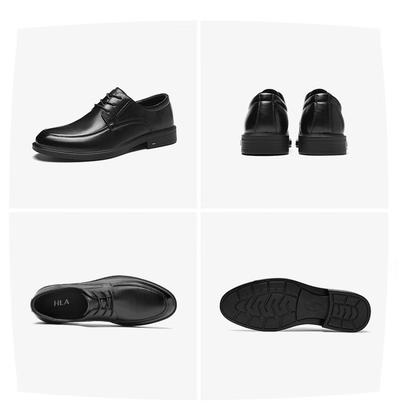 HLA Men's First Layer Cowhide Leather Lace-up Formal Business Casual Shoes T269 Black Size 41 27