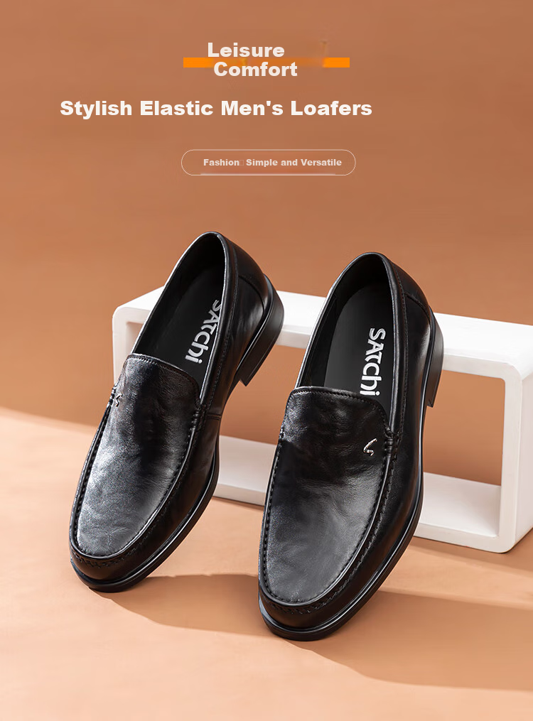 SATCHI Men's Shoes, Cowhide Leather Men's Dress Shoes, Massage Derby Shoes, Business Casual Shoes, 212482228Z, Black, Size 40 1