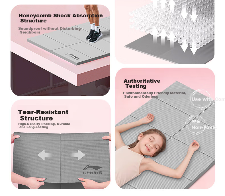LI-NING Portable Yoga Mat Nap Fitness Mat Professional Non-Slip Training Mat Foldable Pink for Men and Women 2