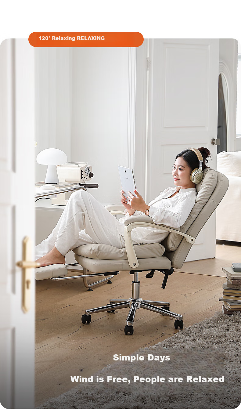Guquan C733 Milk White Ergonomic Office Chair for Home, Long Sitting, Study, Dormitory And Study Room - Reclining 15