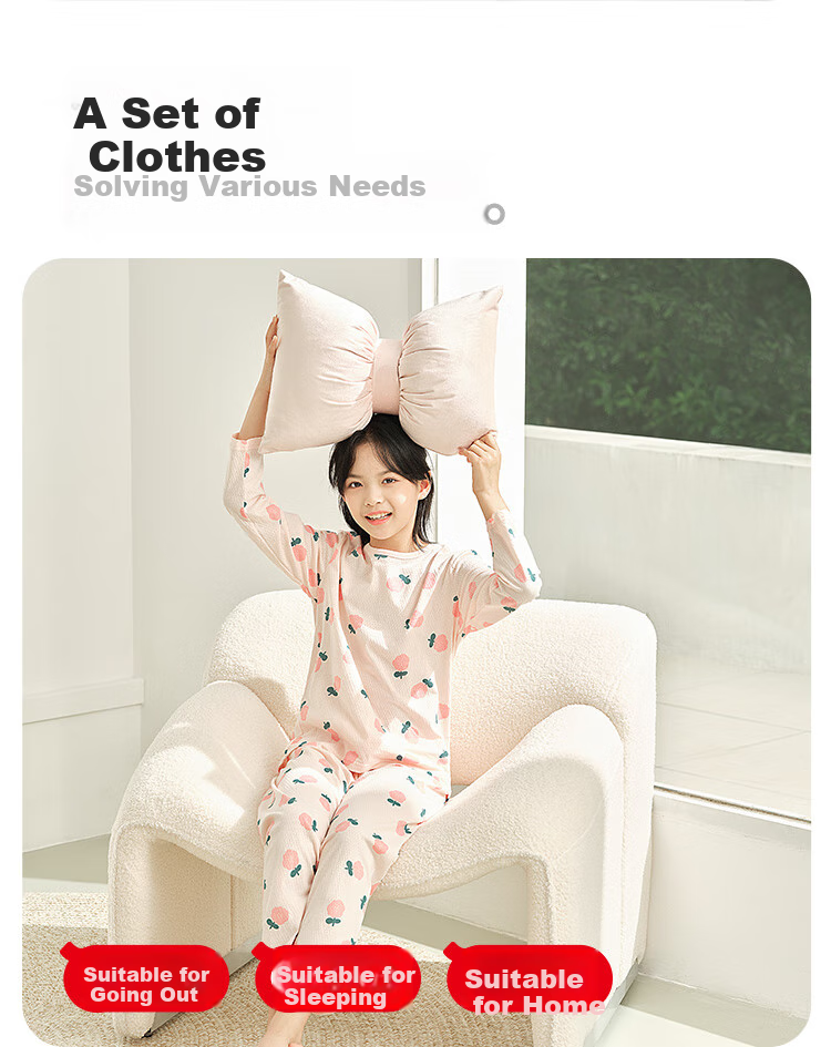 Hodo Kids Children's Pajamas Boys and Girls Cotton Long Sleeve Long Pants Set Spring Summer Pullover Air Conditioning Suit H031-5 150 10
