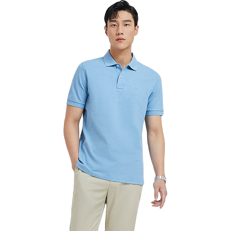 YOUNGOR [Breathable Cotton] Summer Men's Short-Sleeve Polo Shirt, Business Casual Cool-Feeling Moisture-Wicking Breathable, Light Blue, 3XL