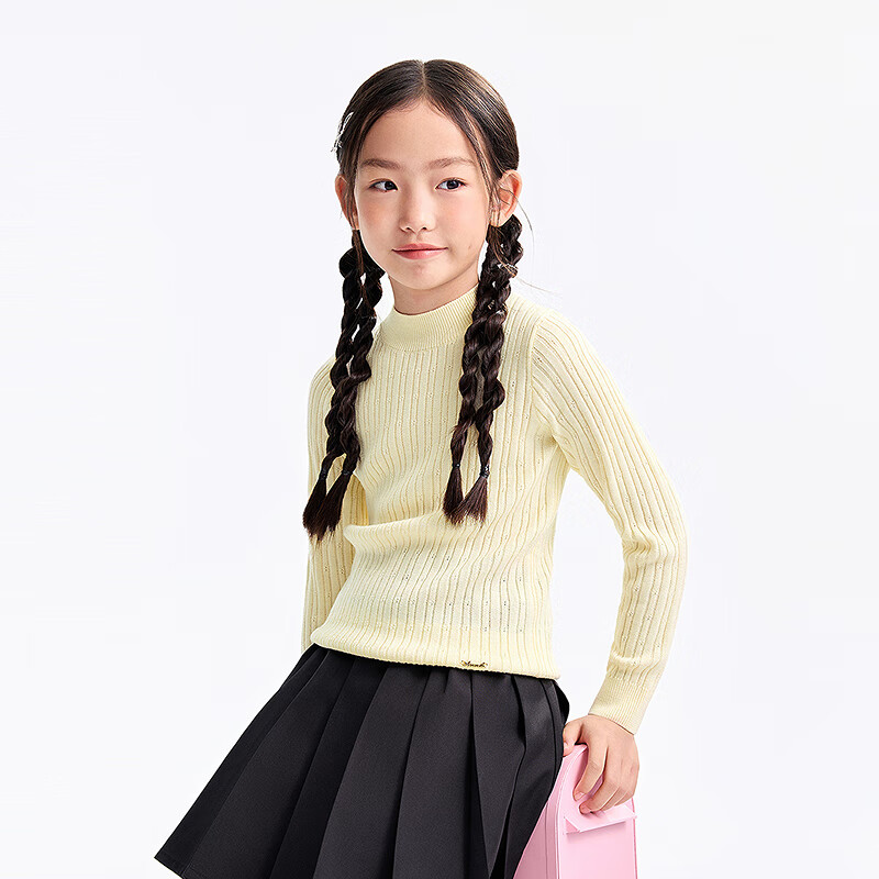 Annil Kids Girls Mid-Neck Long Sleeve Knit Sweater 2025 Winter New Slim Fit Base Shirt Frost Apricot Color Size 170