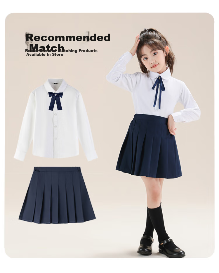 Yinuofang Girls' White Long-Sleeve Round Neck Shirt, Spring And Summer New Style, Student's Day Performance School Uniform, Children's Casual T-Shirt, Loose Fit 10