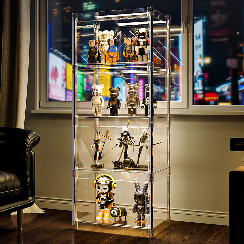 ColesHome Transparent Le Gao Figure Display Cabinet with Light Storage Cabinet Home Display Shelf