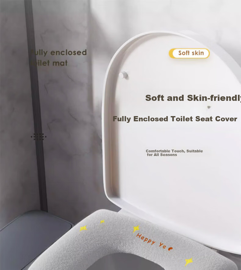 Cigeman Toilet Seat Cover, Thick Household Universal Cushion, Breathable Zipper Style, Waterproof Washable Full Coverage Cartoon Pattern Crystal Velvet Skin-Friendly Winter Essential 1