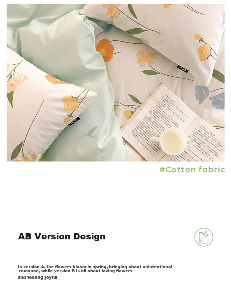 Dohia Home Textiles Pure Cotton Bedding Set, All-Cotton Double Bed Linen Duvet Cover And Sheet Set for 1.8m Bed, 229*230cm 9
