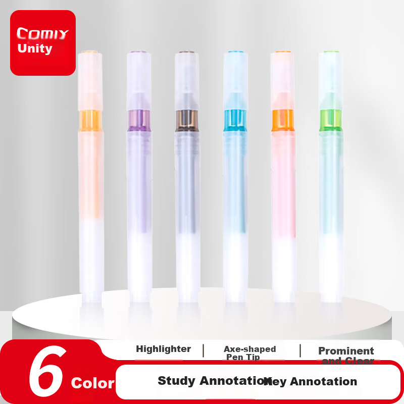 COMIX 6-Color Highlighters, Student Review Key Points Marking Pens, Journal Water-Based Markers, 6 Pens/Box HP910 Back-To Stationery