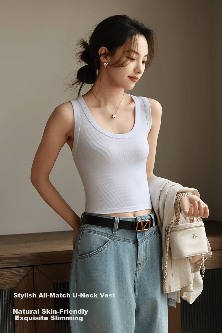 MiiOW Women's Camisole Tank Top [Racerback with Low Cut], Wide Shoulder Versatile Slim Fit Elastic Short T-Shirt, 2026 New White XL 1