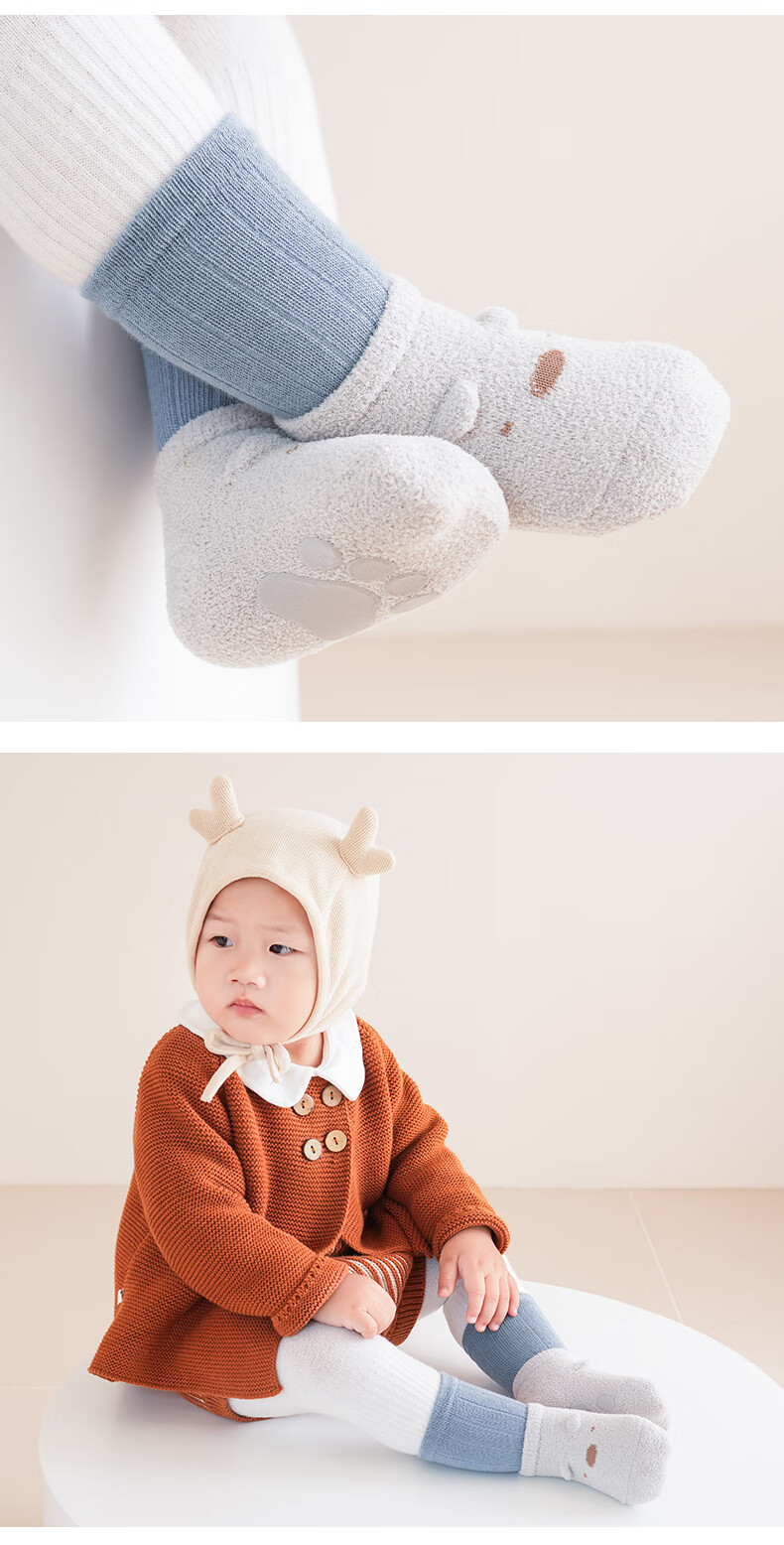 Five Cotton 3 Pairs Baby Socks Autumn Winter New Candy Color Thickened Warm Newborn Socks Class A 4