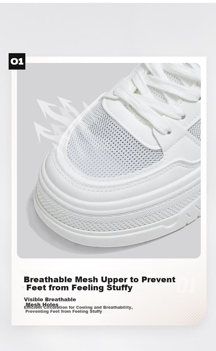 Huili Official Women's Sneakers, Summer 2026 Thick-Soled Heightening White Shoes, Breathable Mesh Shoes for Women, Beige, Size 36 5