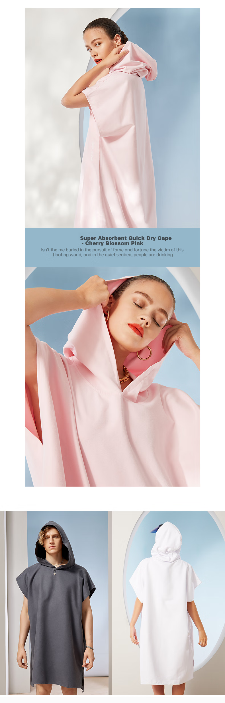 WATERTIME / Shuichuan Quick-Drying Swimming Towel Cape with Hood, Fast-Drying Portable Bathrobe for Women And Men, Absorbent Sports Beach Towel 8