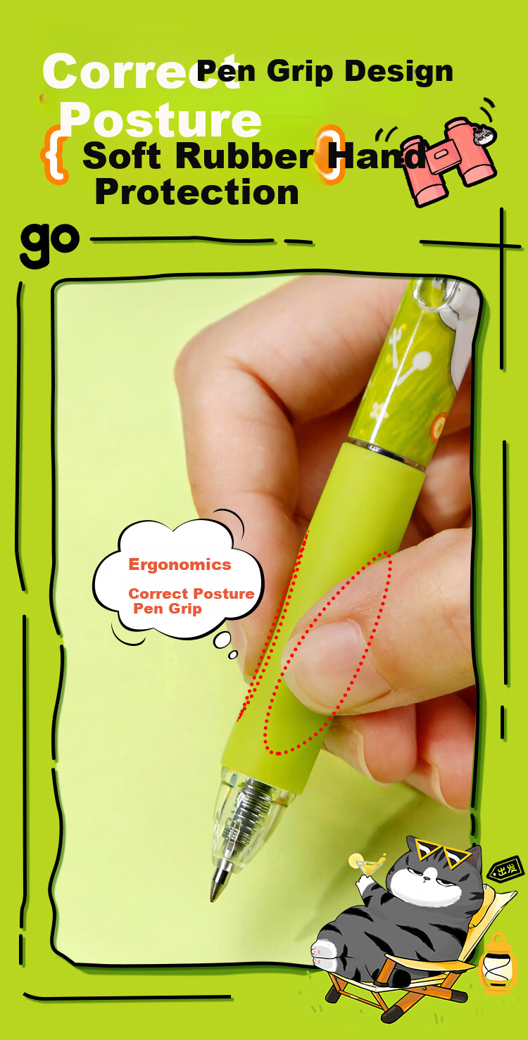 COMIX Erasable Gel Pen, Wu Huang Co-Branded Retractable Pen with Bullet Tip 0.5mm Blue, Cartoon High-Quality Signature Pen for Elementary School Students, 4 Pens EWHGP0102 4