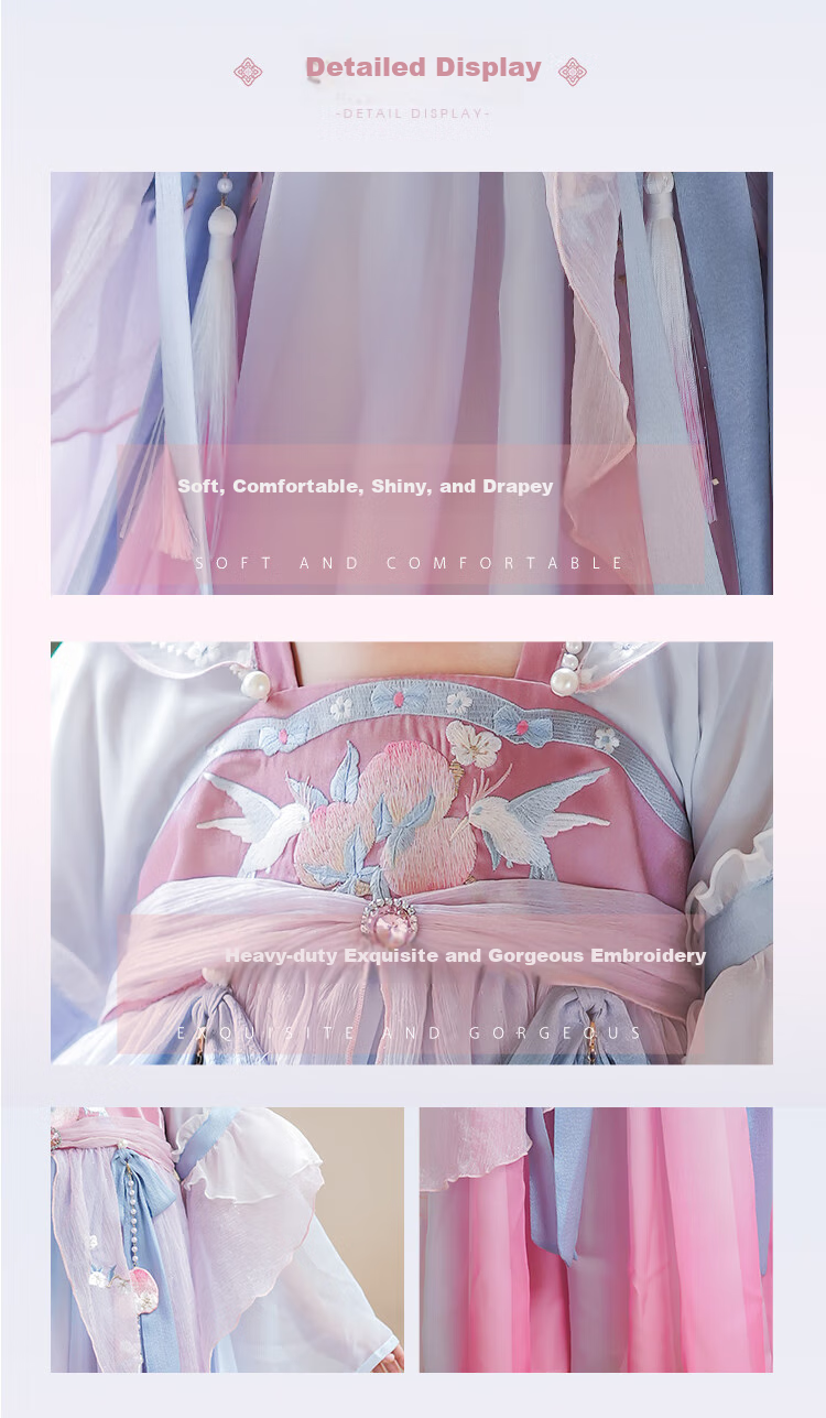 Qibo Hanfu Girls' Spring And Autumn New Style Children's Ancient-Style Ethereal Dress, Chitu (Without Tassel Accessories), Size 150 3