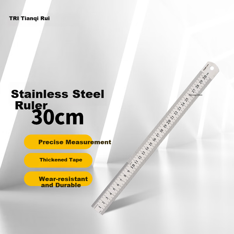 Tianqirui Stainless Steel Straight Ruler, 30cm Metal Steel Ruler, Long Ruler with Scale, Drawing High-Precision Scale Ruler for Measurement