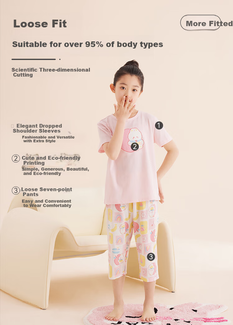Hodo Children's Pajamas Short-Sleeve Home Wear Set for Boys And Girls, Summer Pure Cotton Casual Two-Piece Set J3303 Light Blue 140 4