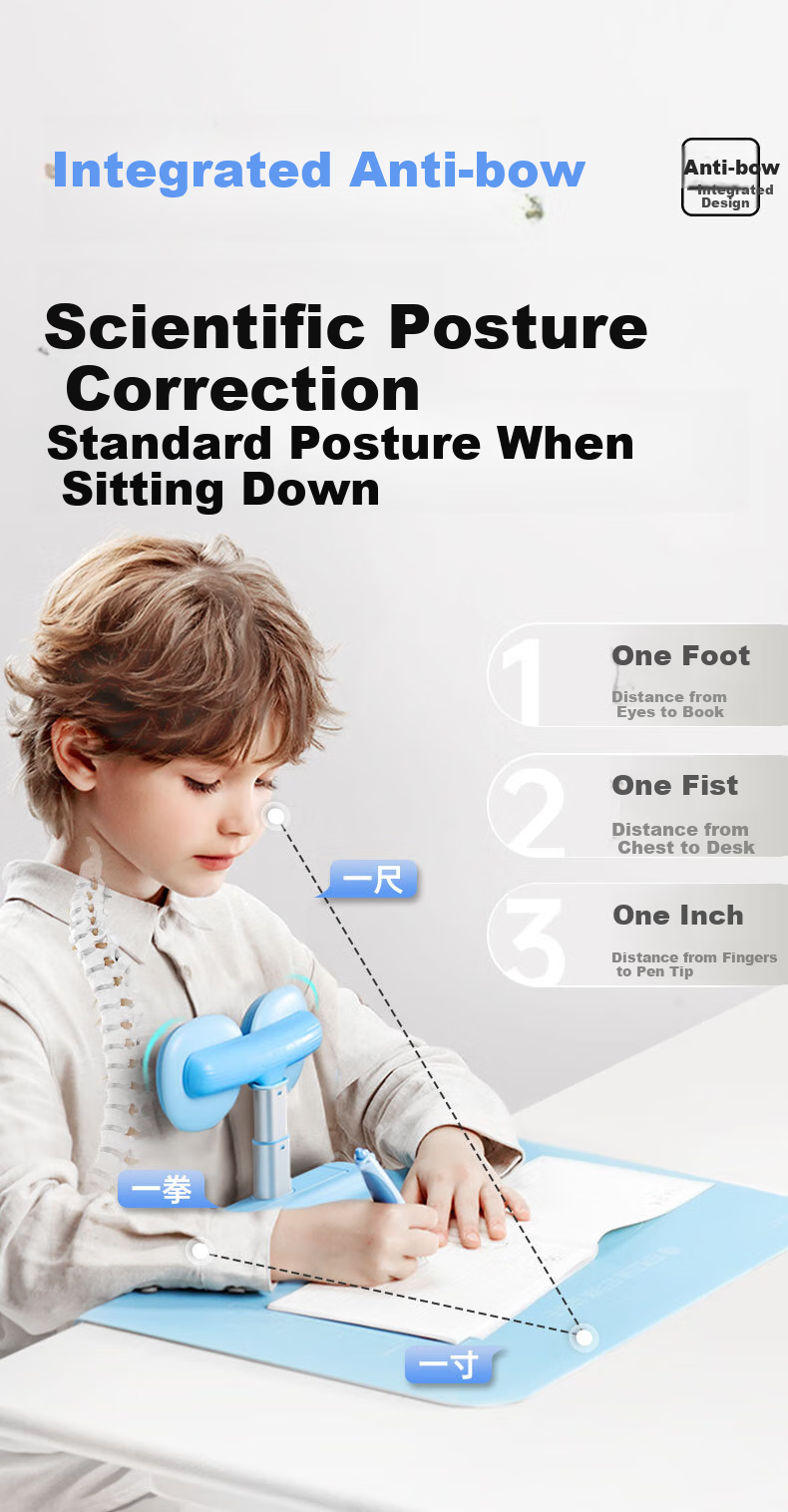 Jianqiaoshu [Lowest Price Online] Posture Corrector for Children's Desktop Version, Elementary School Student Anti-Low Head Writing Posture Corrector, Anti-Hunchback Back-To Gift, Sea Salt Blue 7