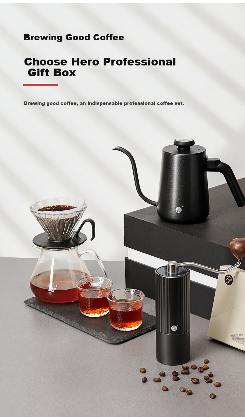 Hero Professional Pour-Over Coffee Set with Grinder, Coffee Cup, Hand-Ground Coffee, 8-Piece Set, Pour-Over Gift Box Present 2