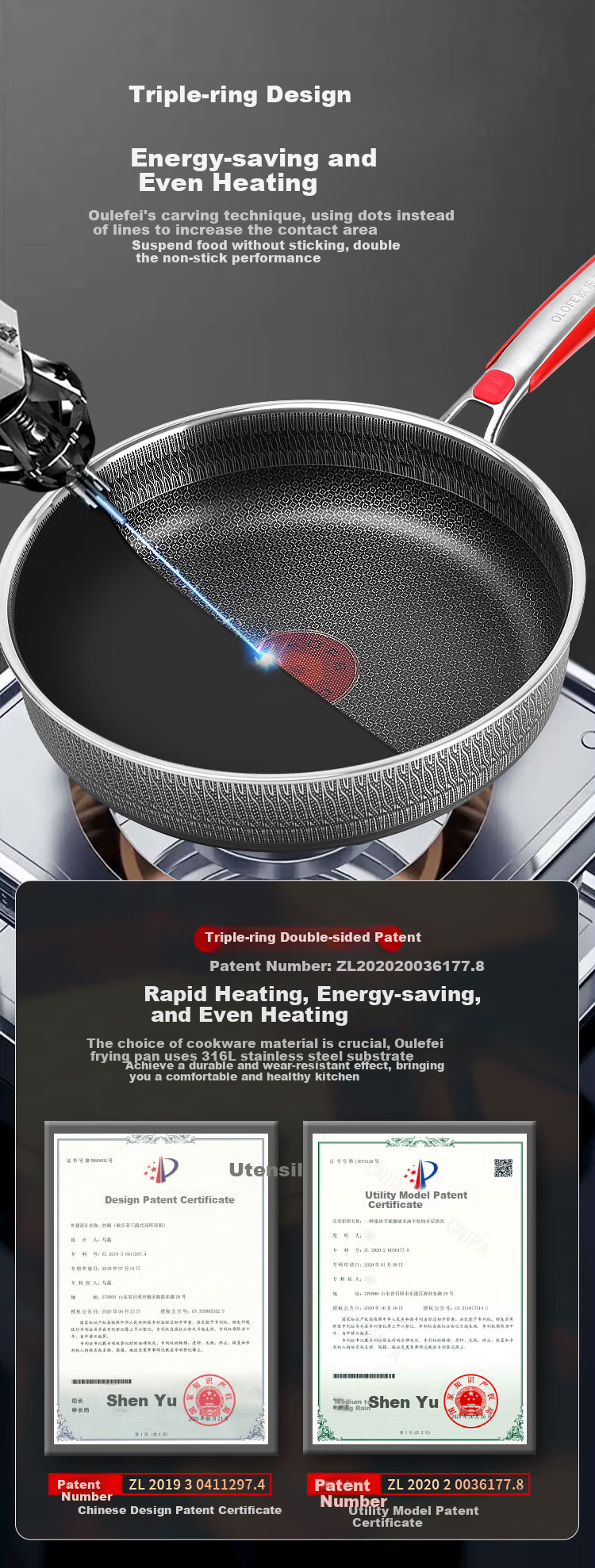 OLOFE Titanium Non-Coated Non-Stick Frying Pan Stainless Steel Flat Bottom Pan for Breakfast Steak Pancakes Grilled Meat Fried Eggs 28cm 8