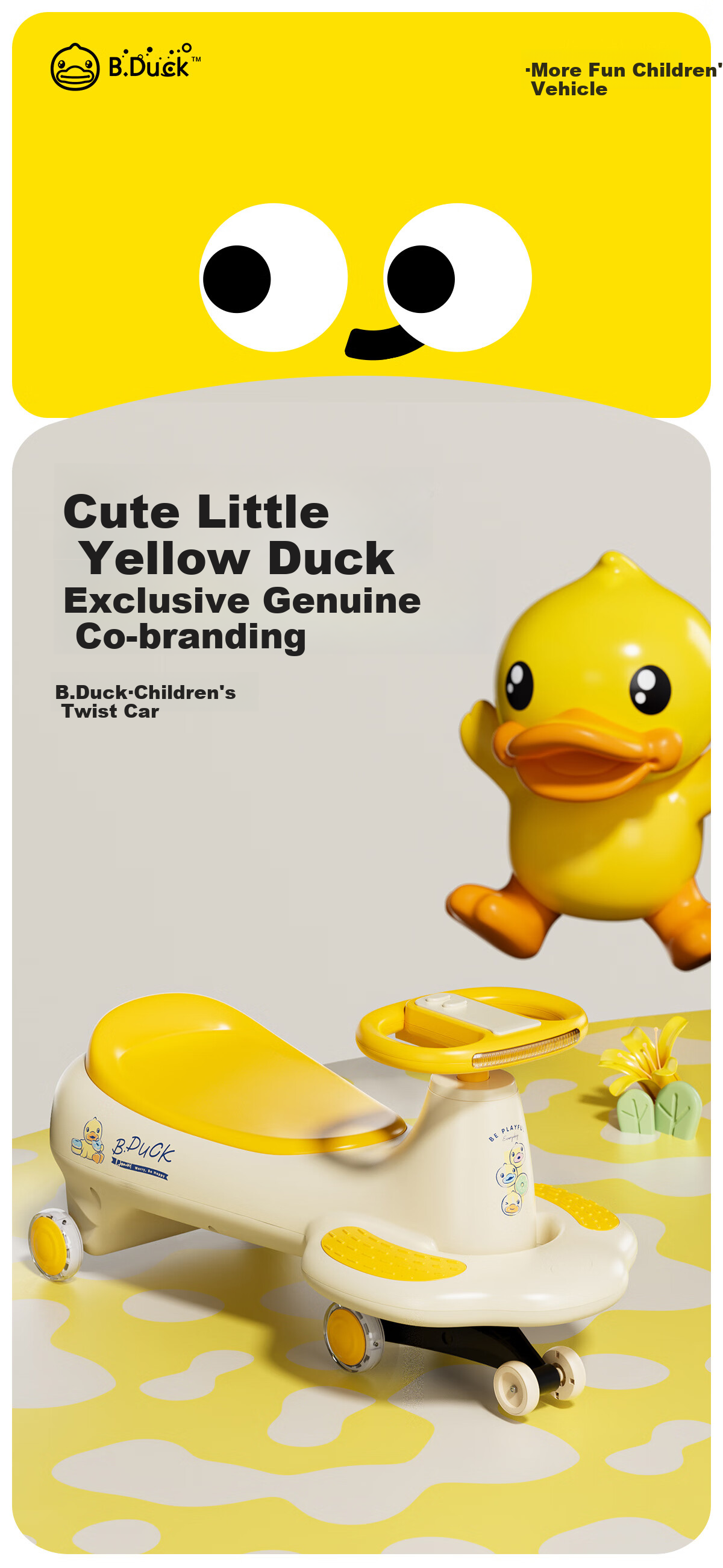 Lede Little Yellow Duck Children's Twist Car for Ages 1-3, Adult-Friendly Anti-Rollover Baby Ride-On Car, Baby's First Birthday Gift 5