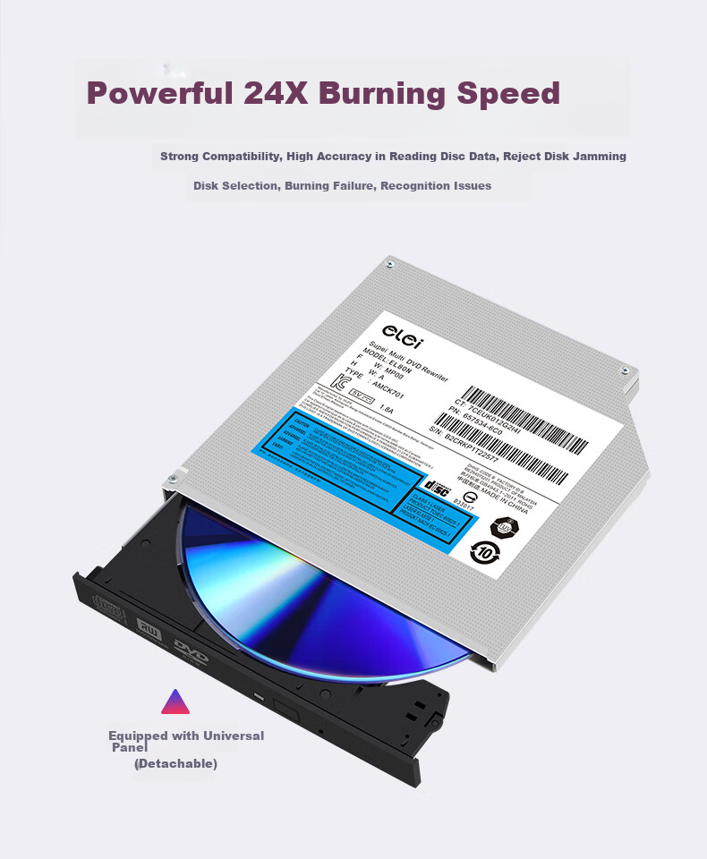 Elei Laptop Optical Drive All-In Burner, Internal Burner, 12.7mm Thickness, SATA Interface, EL80N (Compatible with Lenovo HP Haier Shenzhou Dell) 8